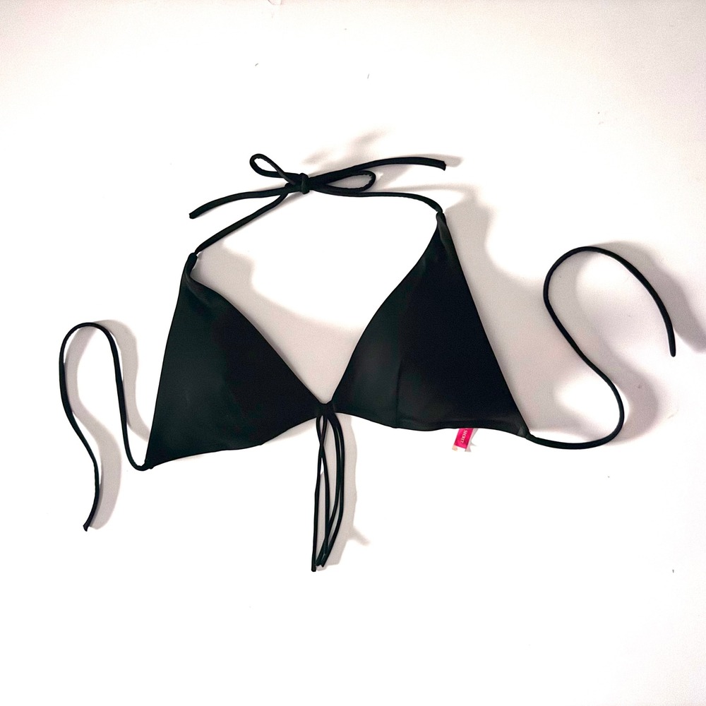 Victoria's Secret Black Triangle Bikini Top Halter String Swim Size Large